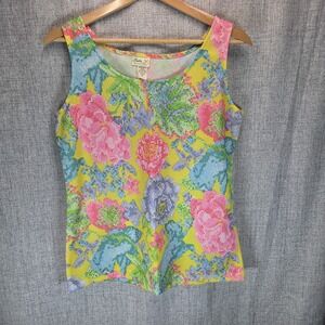 Vintage Beeline Womens Tank Top 1970s Pastel Floral Pixilated Psychedelic Medium